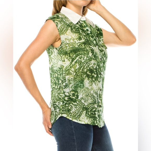 Fashion Magazine Sleeveless Green Floral Button Down Shirt
Size Xl - Picture 3 of 10
